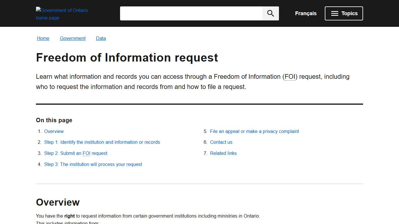 Freedom of Information request ontario.ca